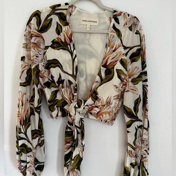 Mara Hoffman Gianna Tie Front Floral Top Cream Multi M - Picture 7 of 8